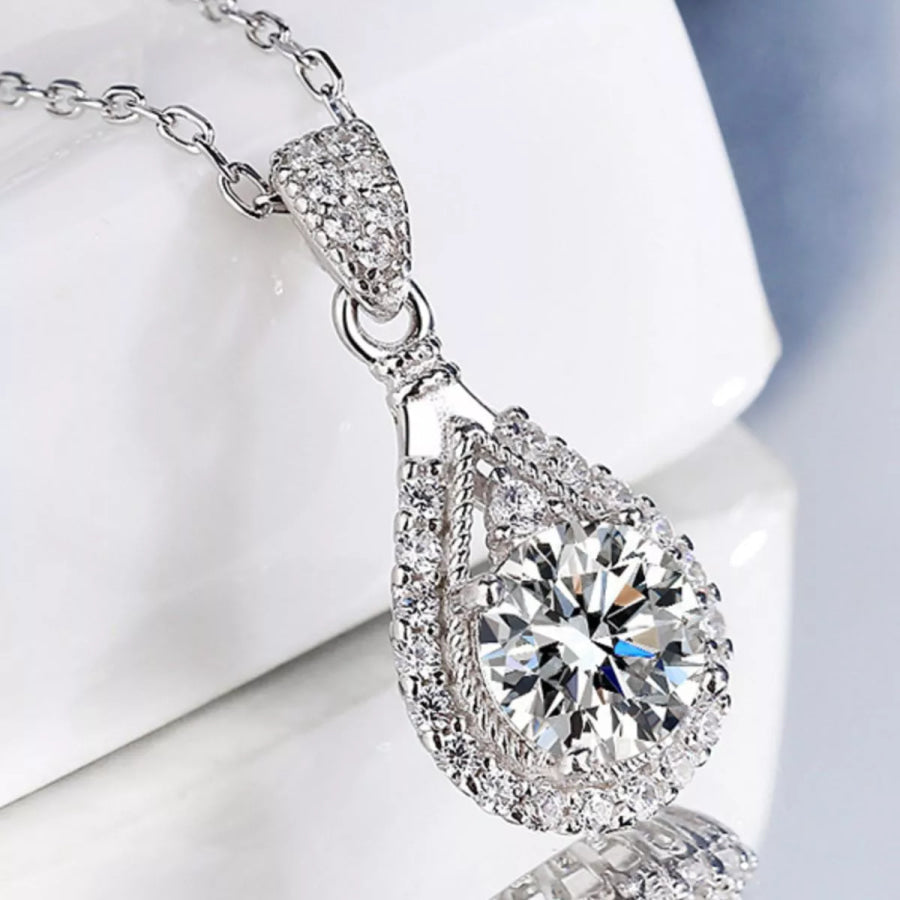 5 Carat 925 Sterling Silver Moissanite Teardrop Necklace Silver / onesize Apparel and Accessories