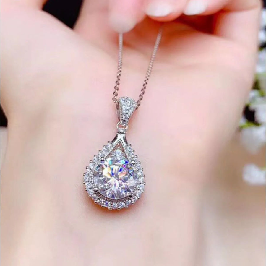 5 Carat 925 Sterling Silver Moissanite Teardrop Necklace Silver / onesize Apparel and Accessories