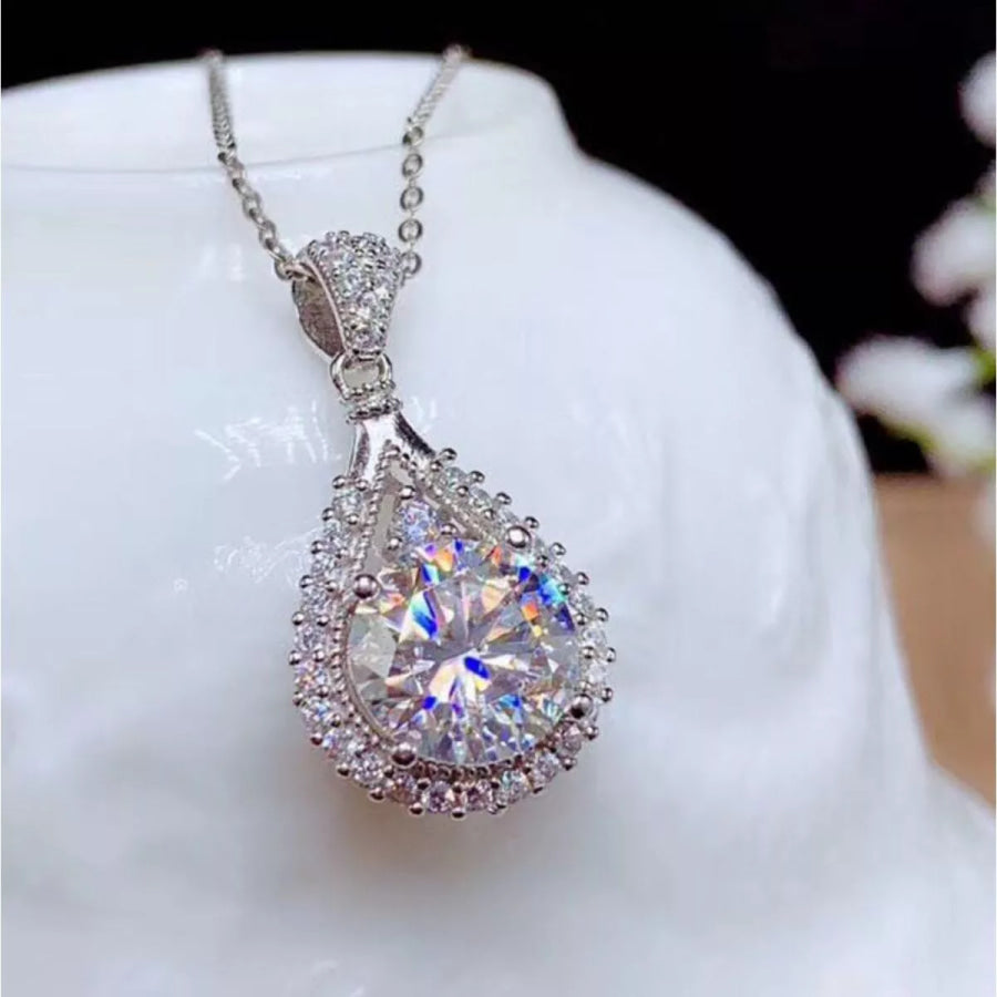 5 Carat 925 Sterling Silver Moissanite Teardrop Necklace Silver / onesize Apparel and Accessories