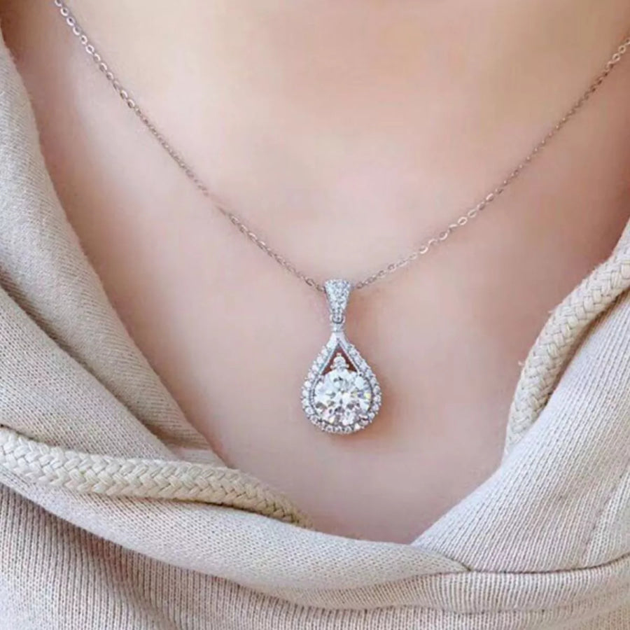 5 Carat 925 Sterling Silver Moissanite Teardrop Necklace Silver / onesize Apparel and Accessories