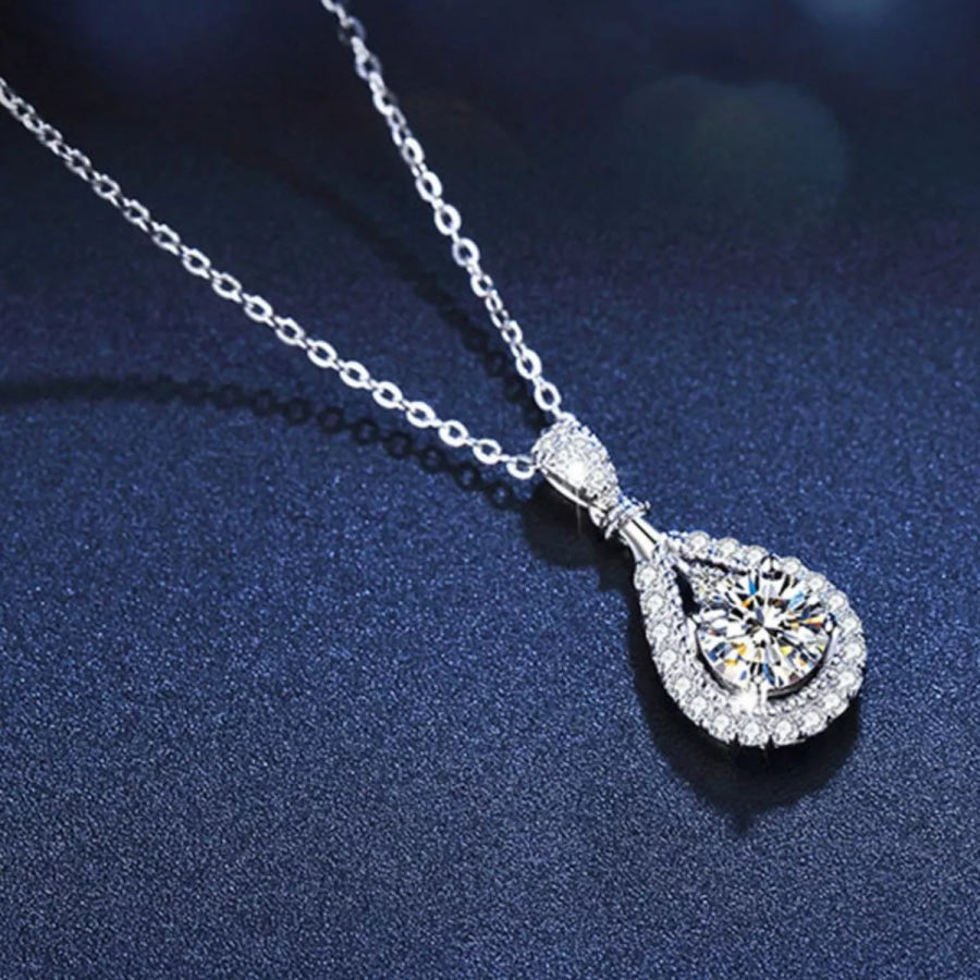 5 Carat 925 Sterling Silver Moissanite Teardrop Necklace Silver / onesize Apparel and Accessories