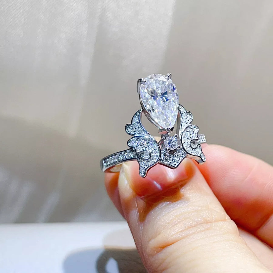 5 Carat 925 Sterling Silver Moissanite Teardrop Ring Apparel and Accessories