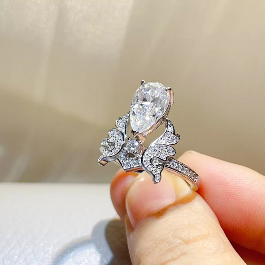 5 Carat 925 Sterling Silver Moissanite Teardrop Ring Apparel and Accessories