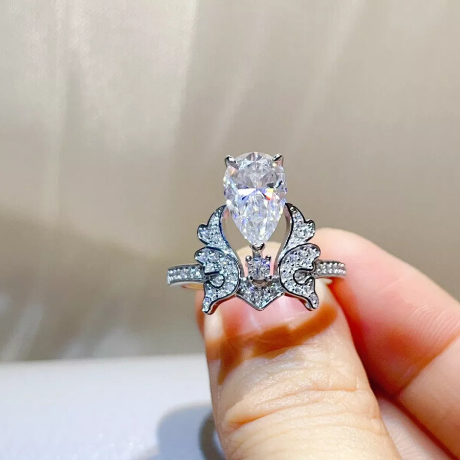5 Carat 925 Sterling Silver Moissanite Teardrop Ring Apparel and Accessories