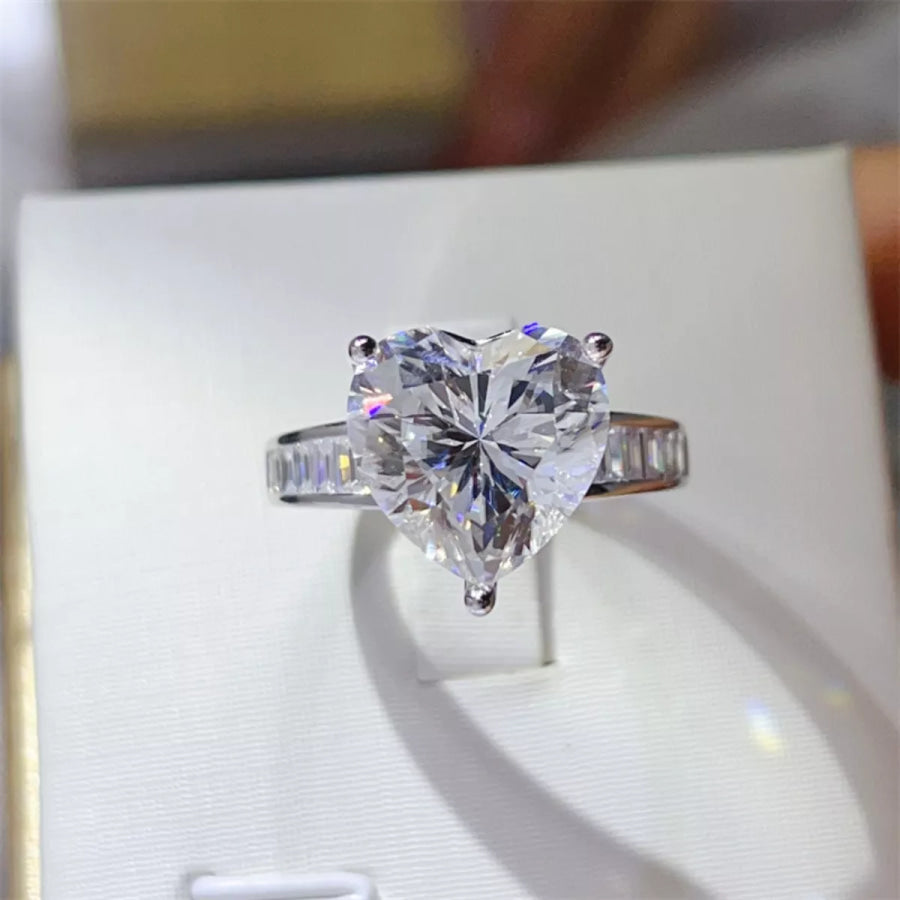 5 Carat Moissanite 925 Sterling Silver Heart Ring Silver / 4.5 Apparel and Accessories