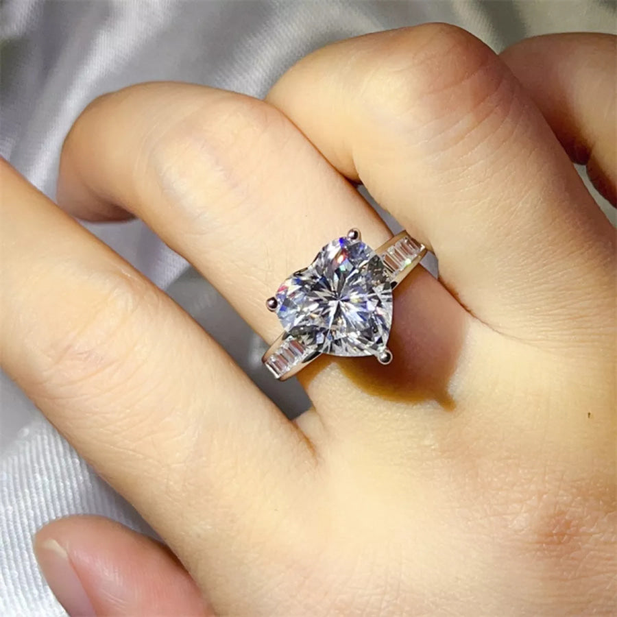 5 Carat Moissanite 925 Sterling Silver Heart Ring Apparel and Accessories