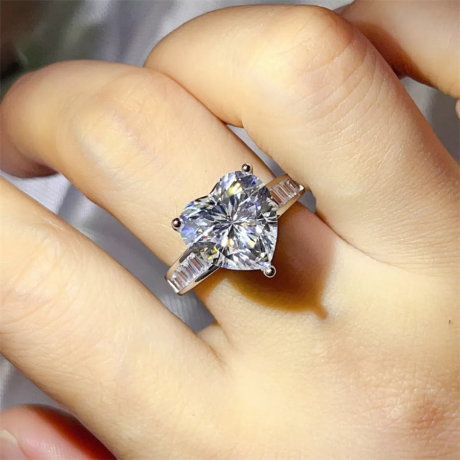 5 Carat Moissanite 925 Sterling Silver Heart Ring Apparel and Accessories