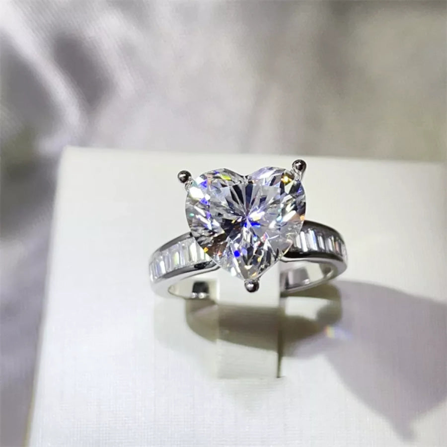 5 Carat Moissanite 925 Sterling Silver Heart Ring Silver / 4.5 Apparel and Accessories