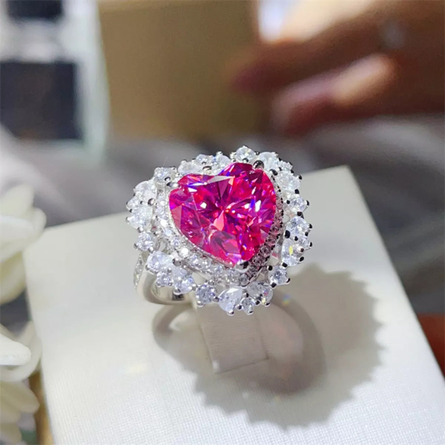 5 Carat Moissanite 925 Sterling Silver Heart-Shaped Ring Pink / 4.5 Apparel and Accessories