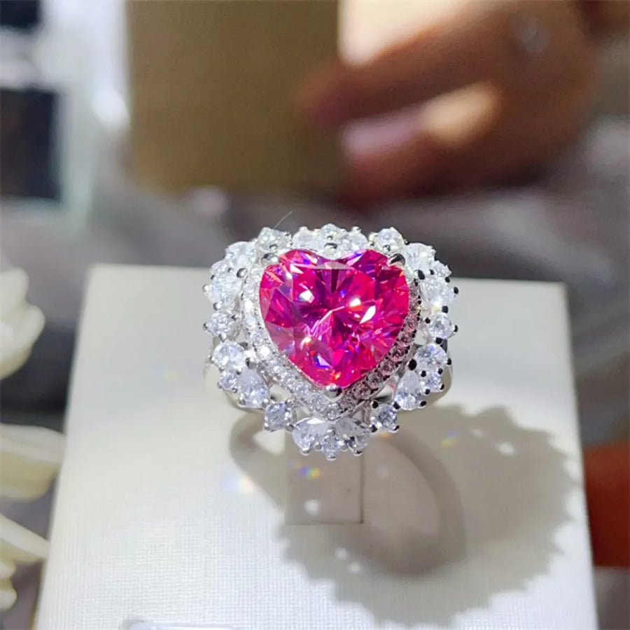 5 Carat Moissanite 925 Sterling Silver Heart-Shaped Ring Pink / 4.5 Apparel and Accessories