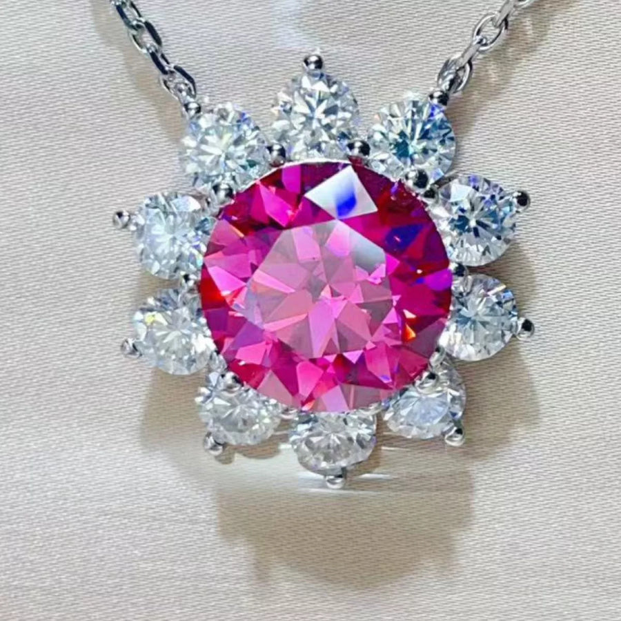 5 Carat Moissanite 925 Sterling Silver Pendant Necklace Hot Pink / One Size Apparel and Accessories
