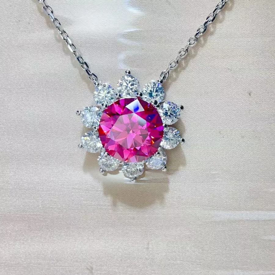 5 Carat Moissanite 925 Sterling Silver Pendant Necklace Hot Pink / One Size Apparel and Accessories
