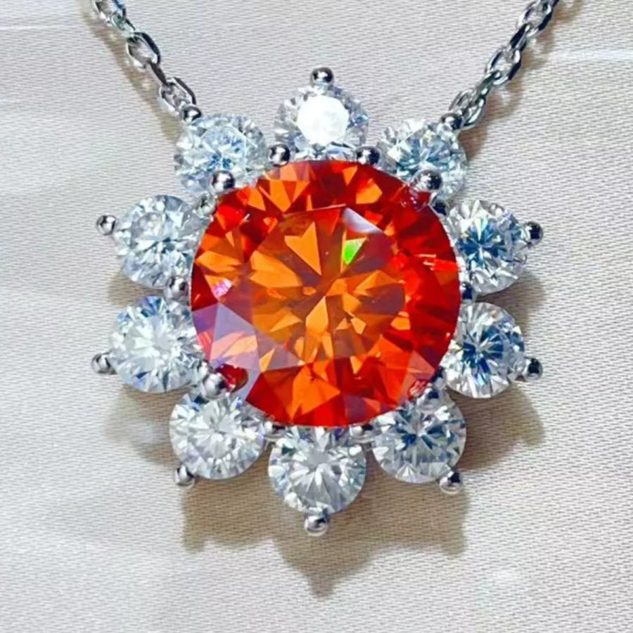 5 Carat Moissanite 925 Sterling Silver Pendant Necklace Orange / One Size Apparel and Accessories