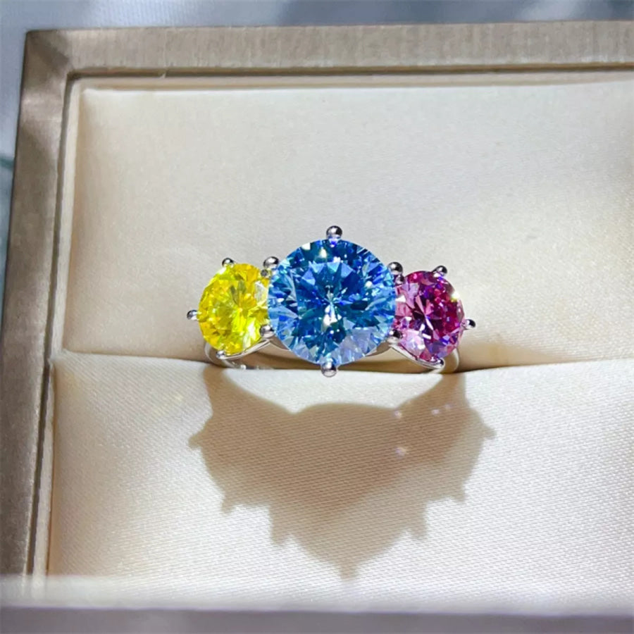 5 Carat Moissanite 925 Sterling Silver Ring Colorful / 4.5 Apparel and Accessories