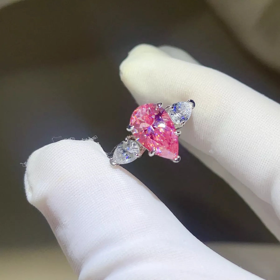 5 Carat Moissanite 925 Sterling Silver Ring Pink / Apparel and Accessories
