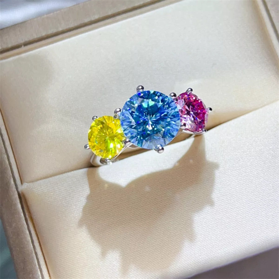 5 Carat Moissanite 925 Sterling Silver Ring Colorful / 4.5 Apparel and Accessories