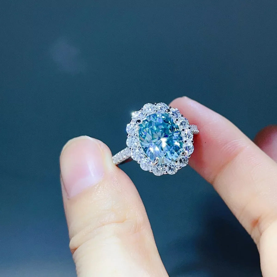 5 Carat Moissanite 925 Sterling Silver Ring Pastel Blue / Apparel and Accessories
