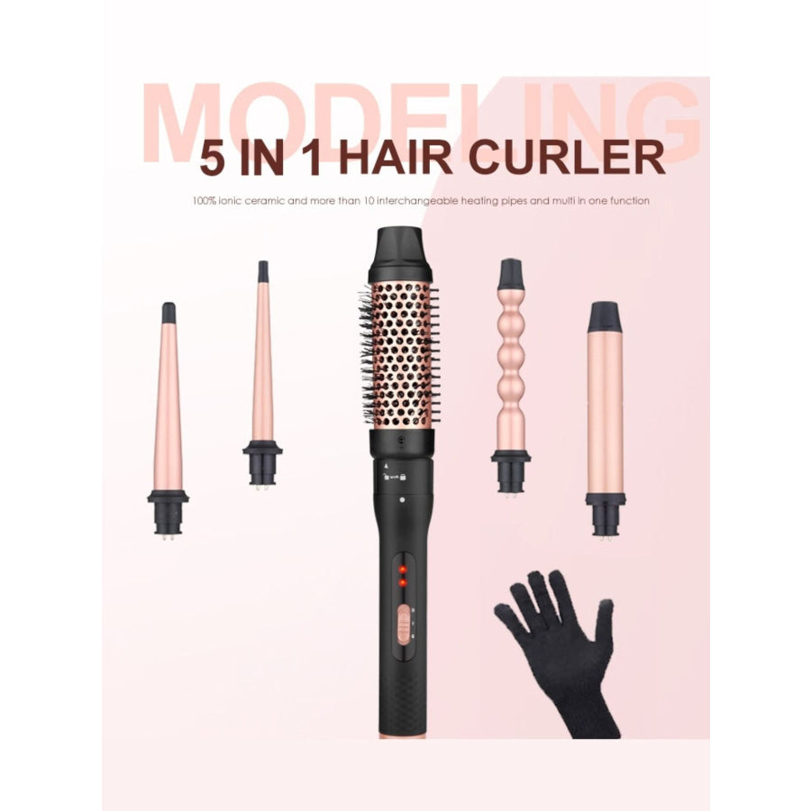 5 in 1 Interchangeable Hair Curling Iron Blush Pink / European plug Apparel and Accessories