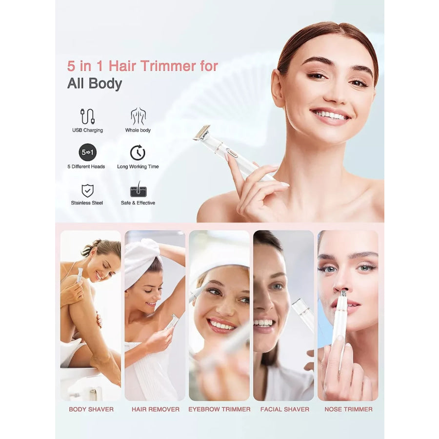 5-in-1 Rechargeable Hair Removal White / ONESIZE Apparel and Accessories