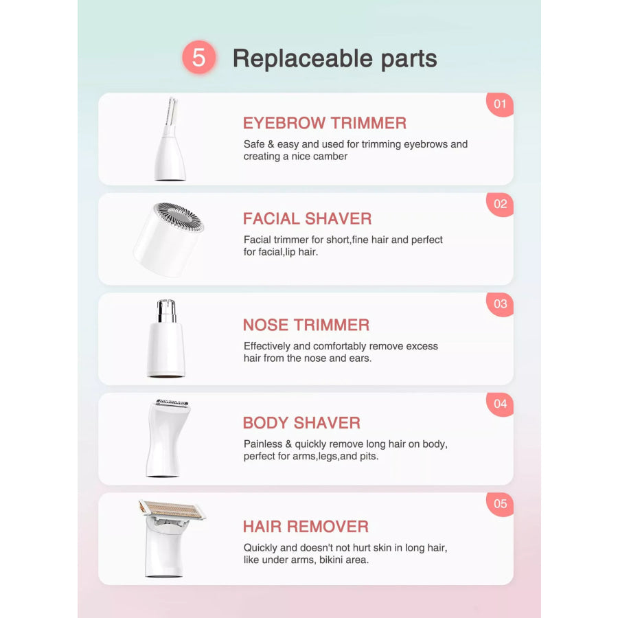 5-in-1 Rechargeable Hair Removal White / ONESIZE Apparel and Accessories