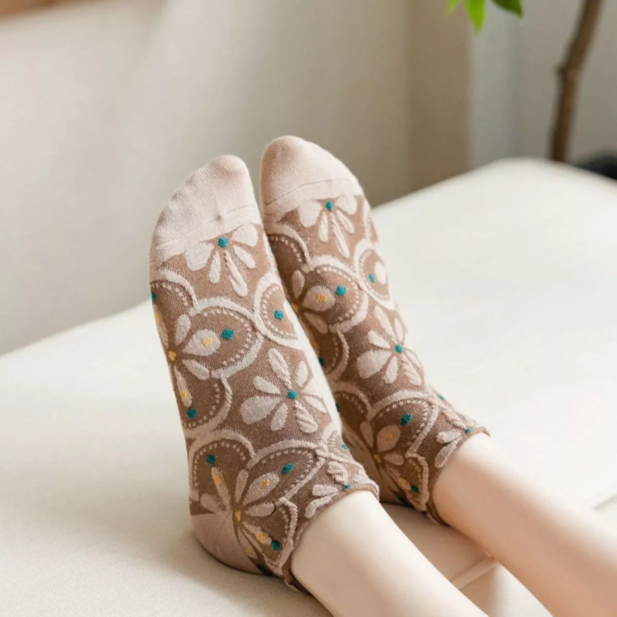 5 Pair Vintage Textured Ankle Socks Set Apparel and Accessories