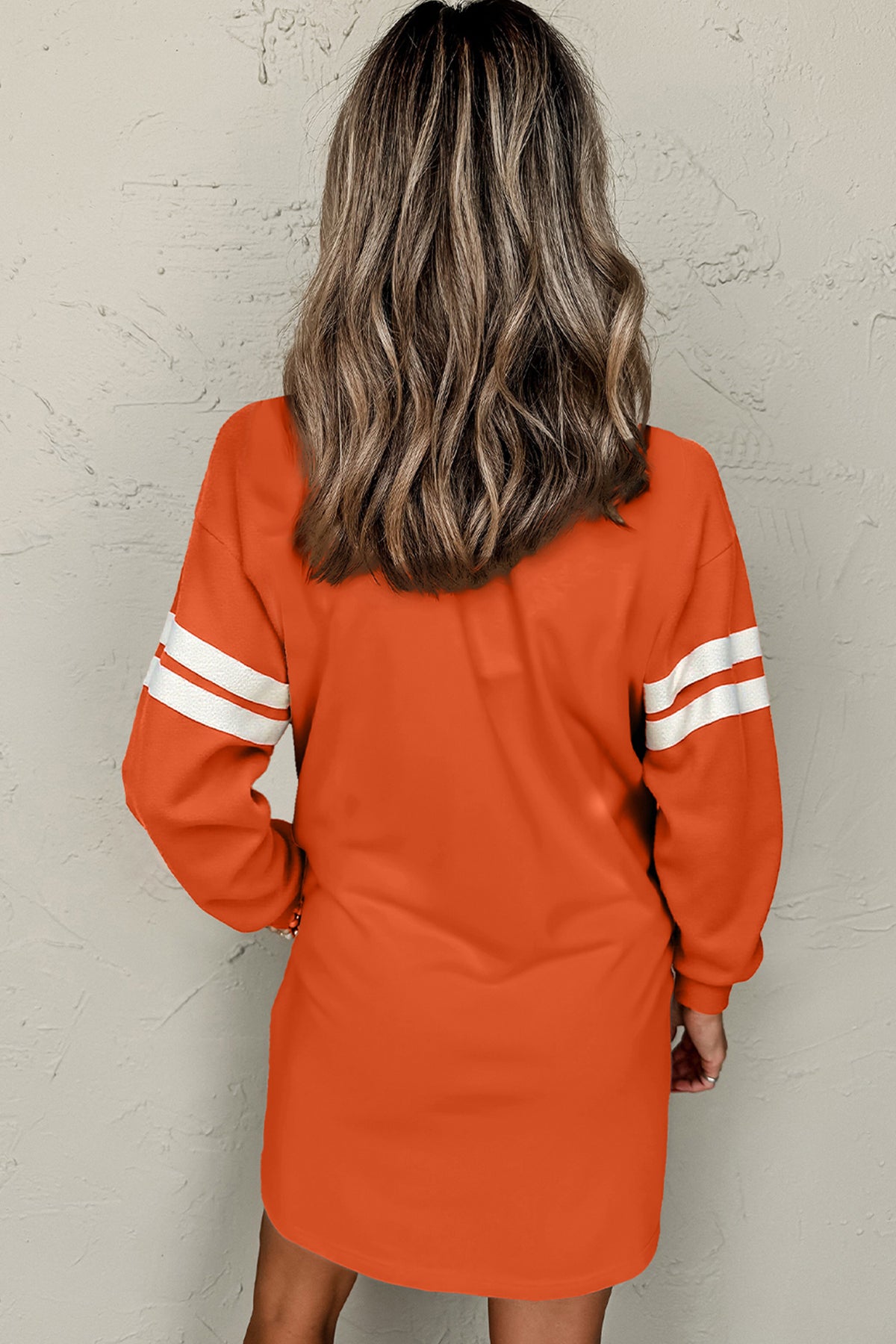 Orange Leopard Print Pumpkin Graphic Varsity Striped Long Sleeve Tunic Dress