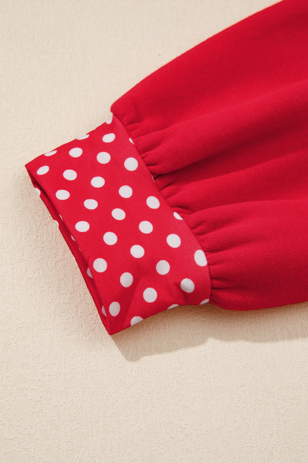 Racing Red Polka Dot Patchwork Round Neck Plus Size Sweatshirt