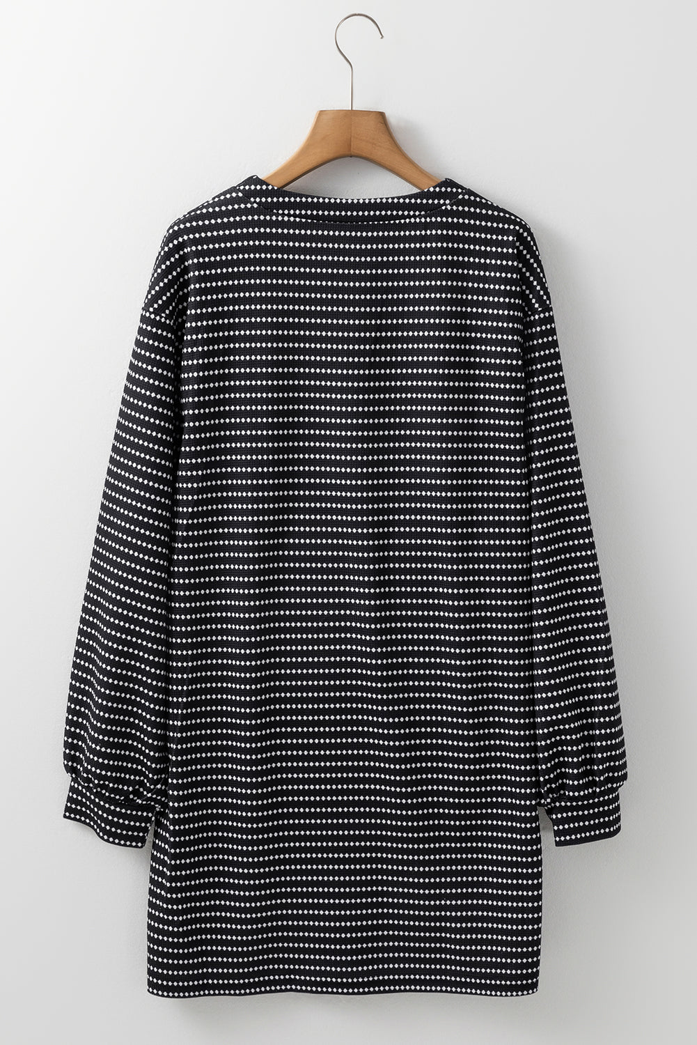 Black Striped V Neck Long Puff Sleeve Shift Dress Dresses/Mini Dresses