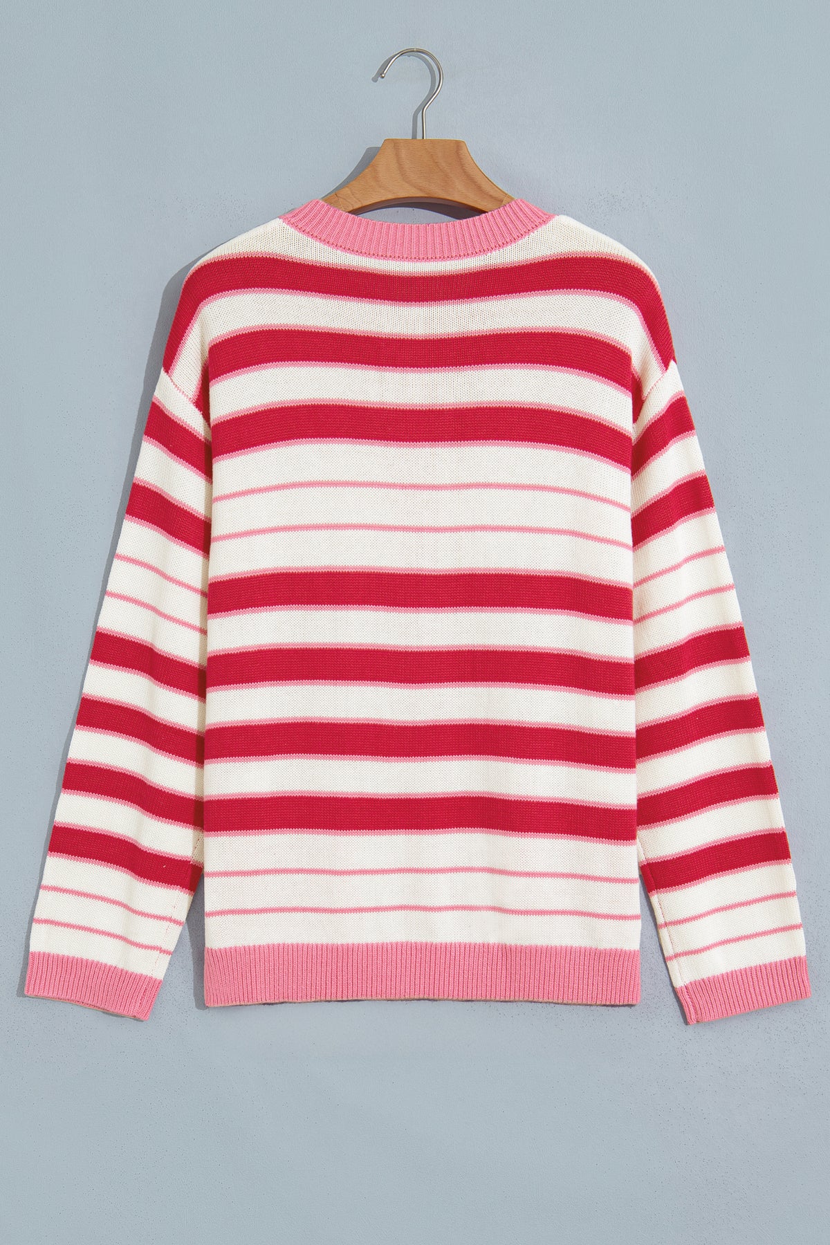 Red Stripe V Neck Long Sleeve Regular Fit Cardigan
