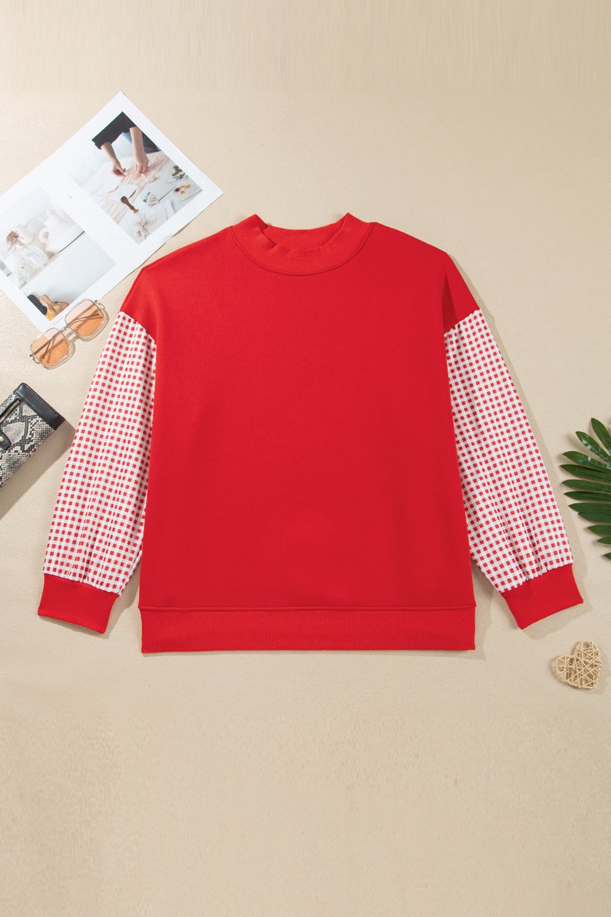 Black Patchwork Plaid Loose Fit Long Sleeve Plus Size Sweatshirt