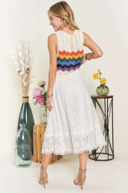 ADORA Elastic Waist Lace Midi Skirt