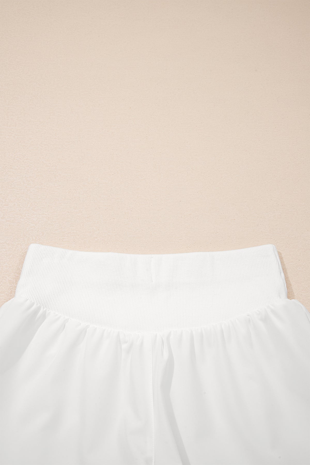 White Solid Color Ribbed Patchwork High Waist Athletic Shorts