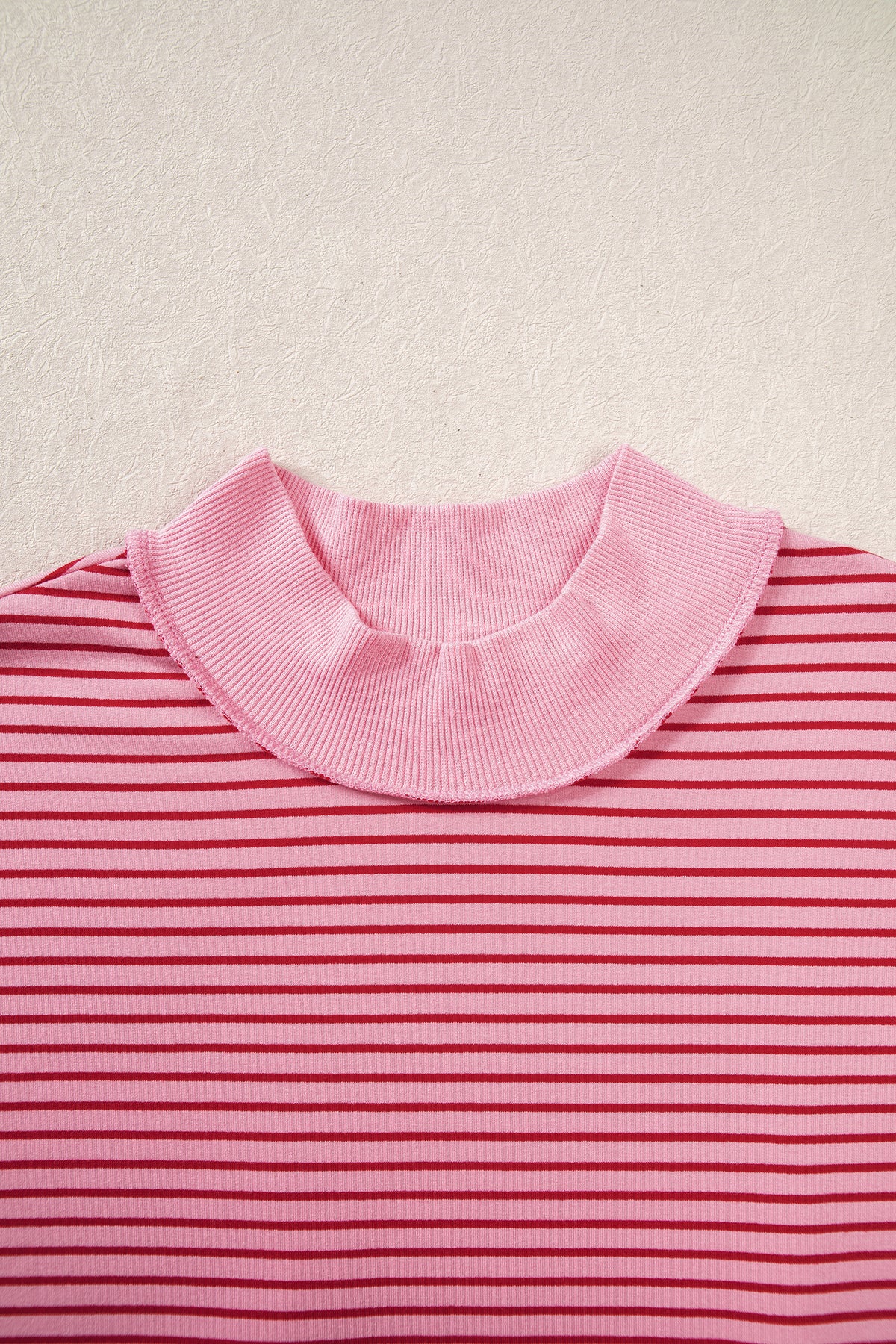 Green Stripe Ribbed Color Block Mock Neck Oversized Sweatshirt