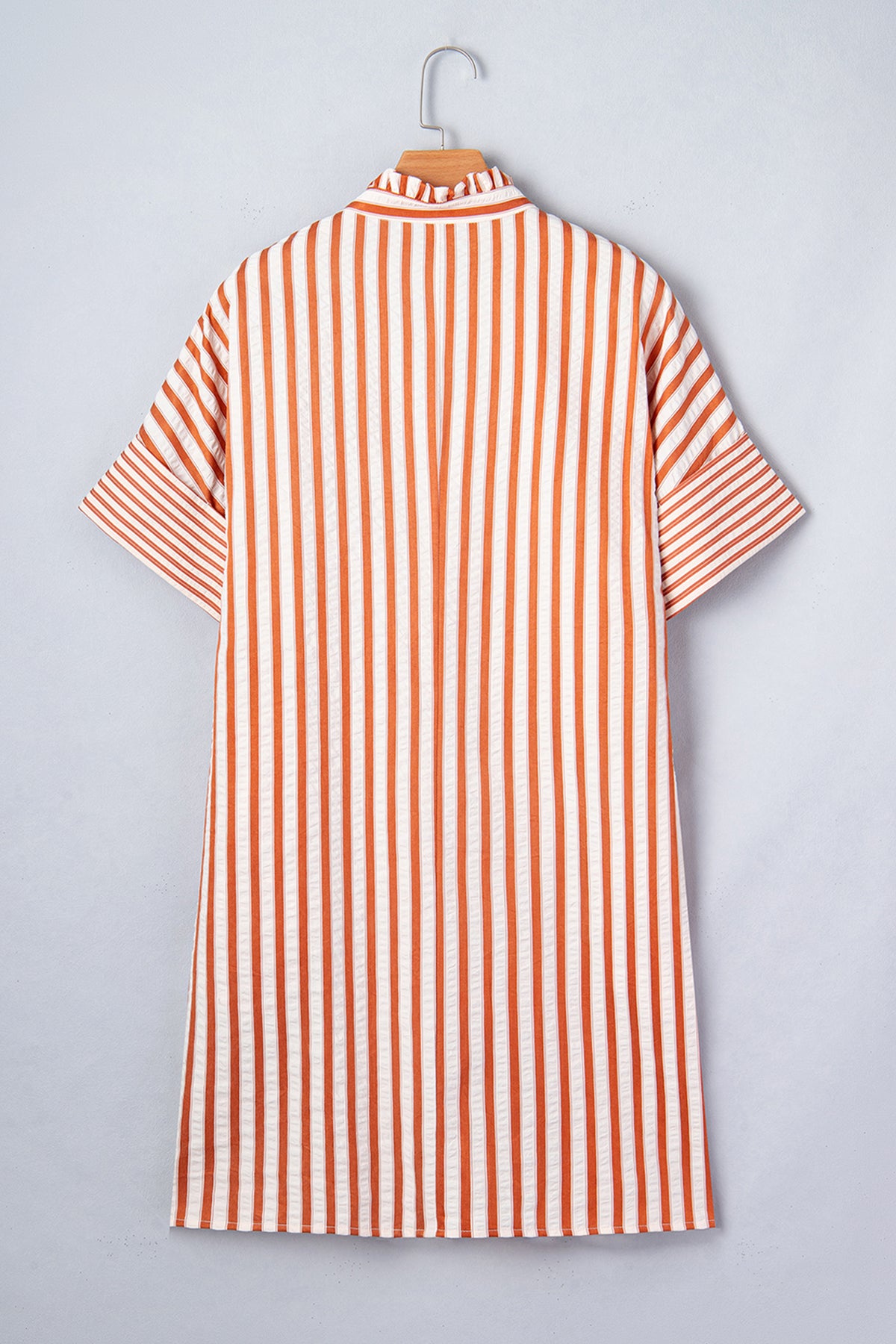 Brown Stripe Pinched V Neck Turn-up Cuffs Shift Mini Dress