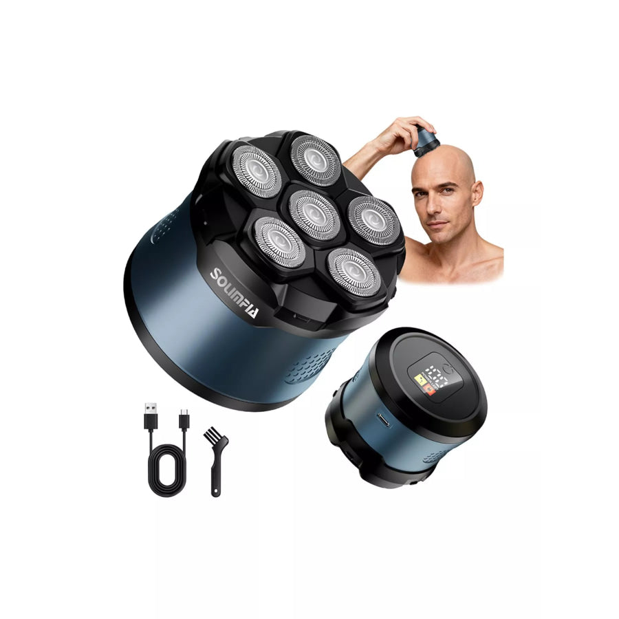 6-Blade Rechargeable Head Shaver Blue / One Size Apparel and Accessories