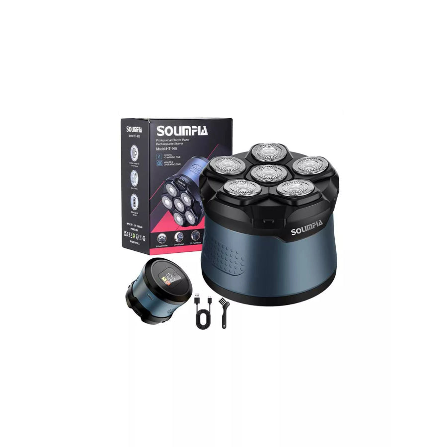 6-Blade Rechargeable Head Shaver Blue / One Size Apparel and Accessories