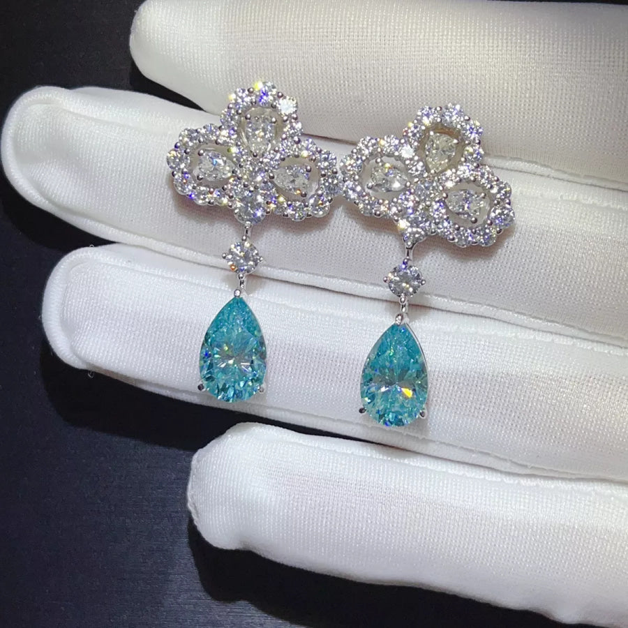 6 Carat 925 Sterling Silver Moissanite Drop Earrings Aqua / One Size Apparel and Accessories