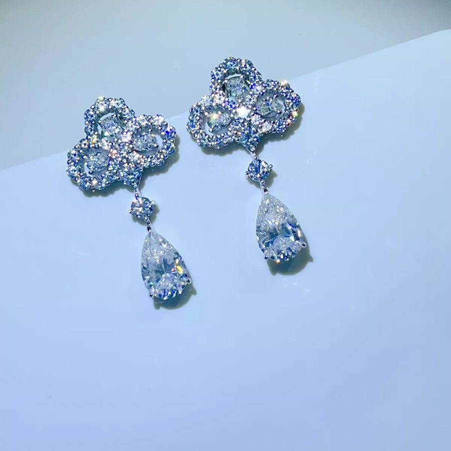 6 Carat 925 Sterling Silver Moissanite Drop Earrings / One Size Apparel and Accessories