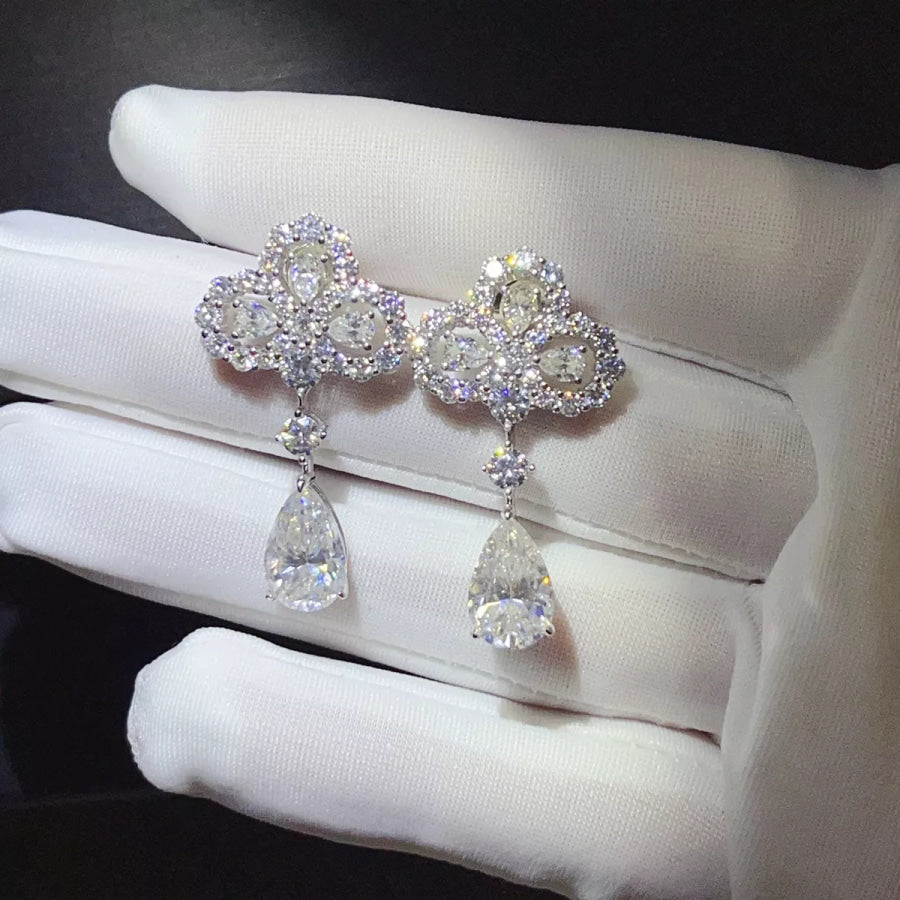 6 Carat 925 Sterling Silver Moissanite Drop Earrings / One Size Apparel and Accessories