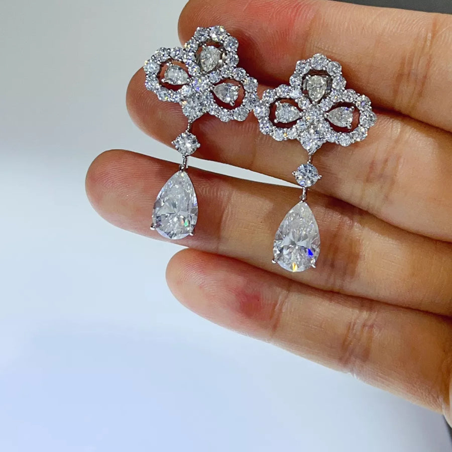 6 Carat 925 Sterling Silver Moissanite Drop Earrings / One Size Apparel and Accessories