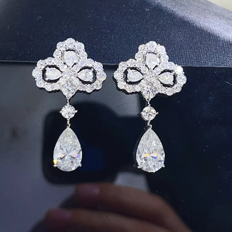 6 Carat 925 Sterling Silver Moissanite Drop Earrings / One Size Apparel and Accessories