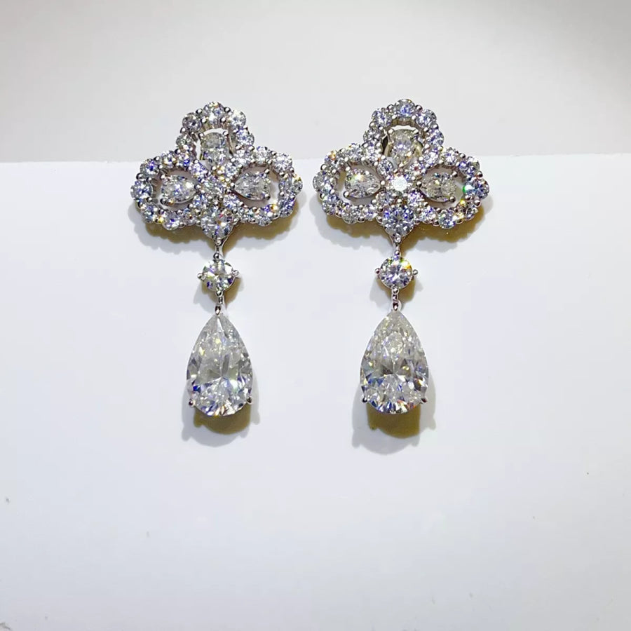 6 Carat 925 Sterling Silver Moissanite Drop Earrings / One Size Apparel and Accessories