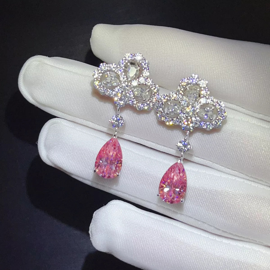 6 Carat 925 Sterling Silver Moissanite Drop Earrings Pink / One Size Apparel and Accessories