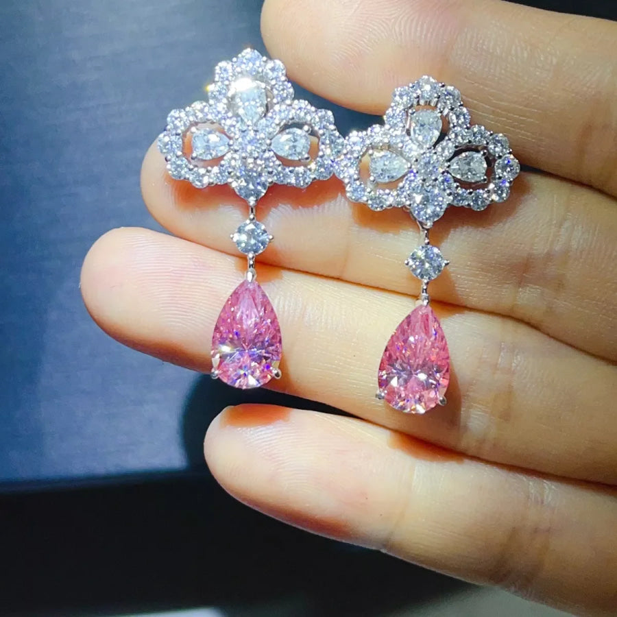 6 Carat 925 Sterling Silver Moissanite Drop Earrings Pink / One Size Apparel and Accessories