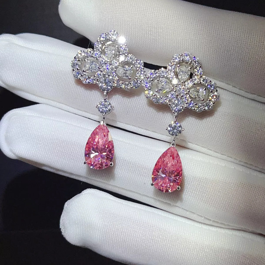 6 Carat 925 Sterling Silver Moissanite Drop Earrings Pink / One Size Apparel and Accessories