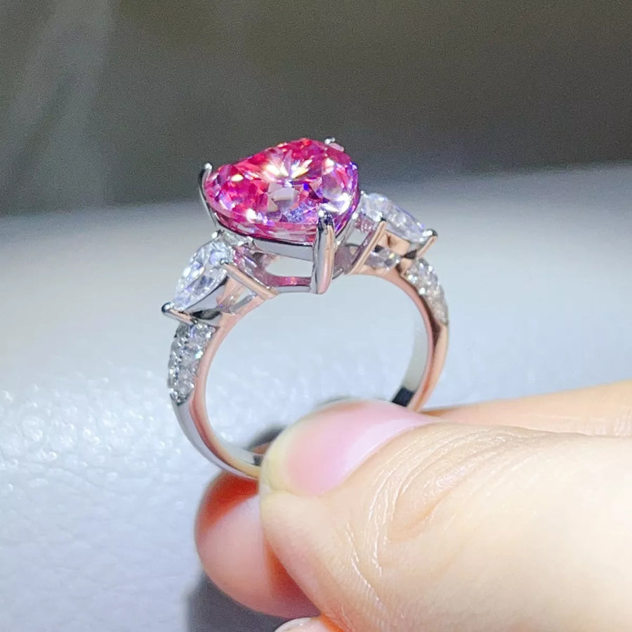 6 Carat 925 Sterling Silver Moissanite Heart Ring Apparel and Accessories