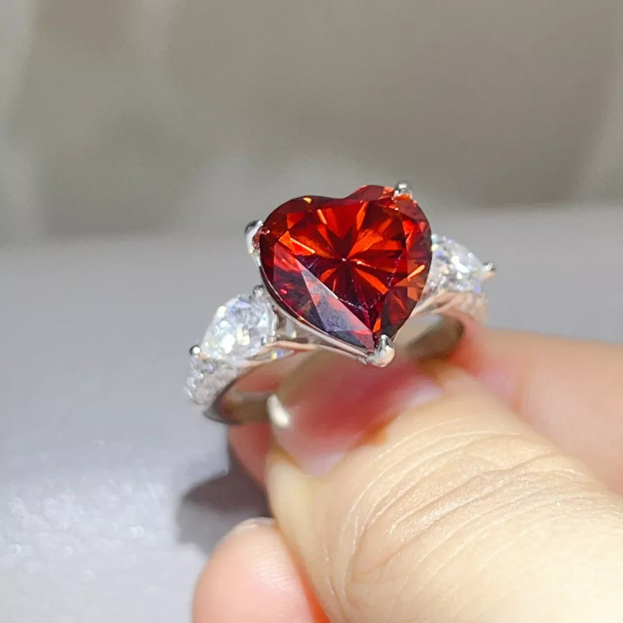6 Carat 925 Sterling Silver Moissanite Heart Ring Apparel and Accessories