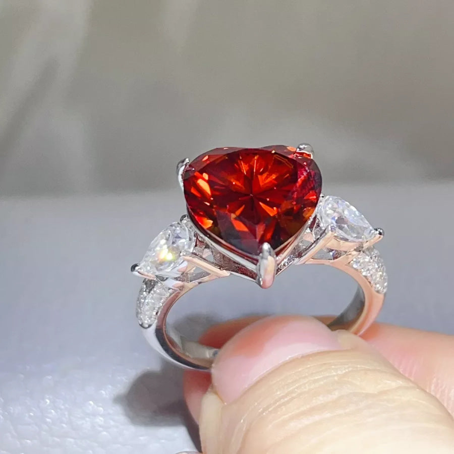 6 Carat 925 Sterling Silver Moissanite Heart Ring Apparel and Accessories