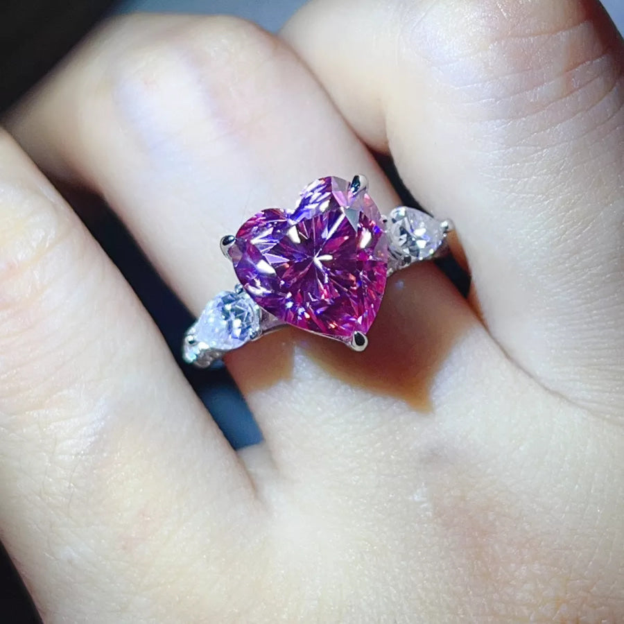 6 Carat 925 Sterling Silver Moissanite Heart Ring Apparel and Accessories