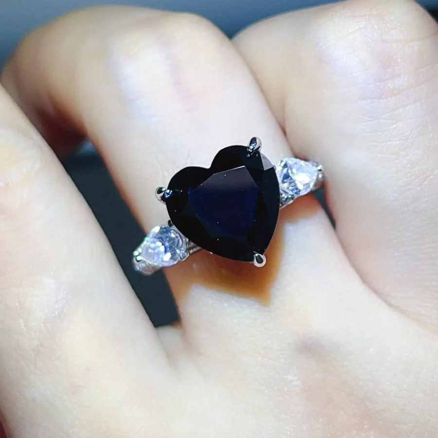 6 Carat 925 Sterling Silver Moissanite Heart Ring Black / 5 Apparel and Accessories